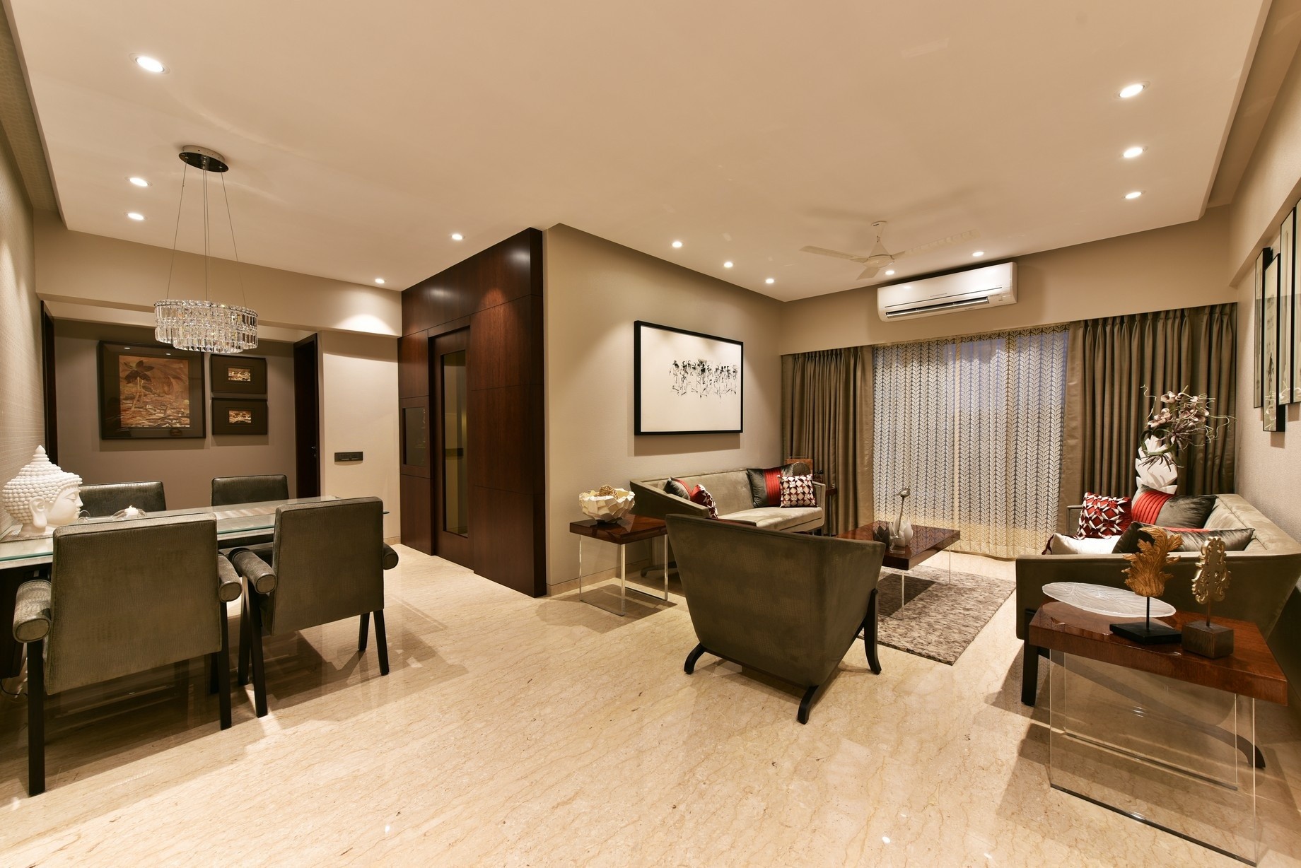 Porcelain Sheer living and dining interior for a Mumbai home